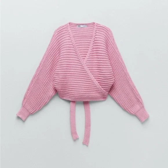 NWT Zara Blogger Pink Knit Wrap Tie Cardigan Sweater - Main Image